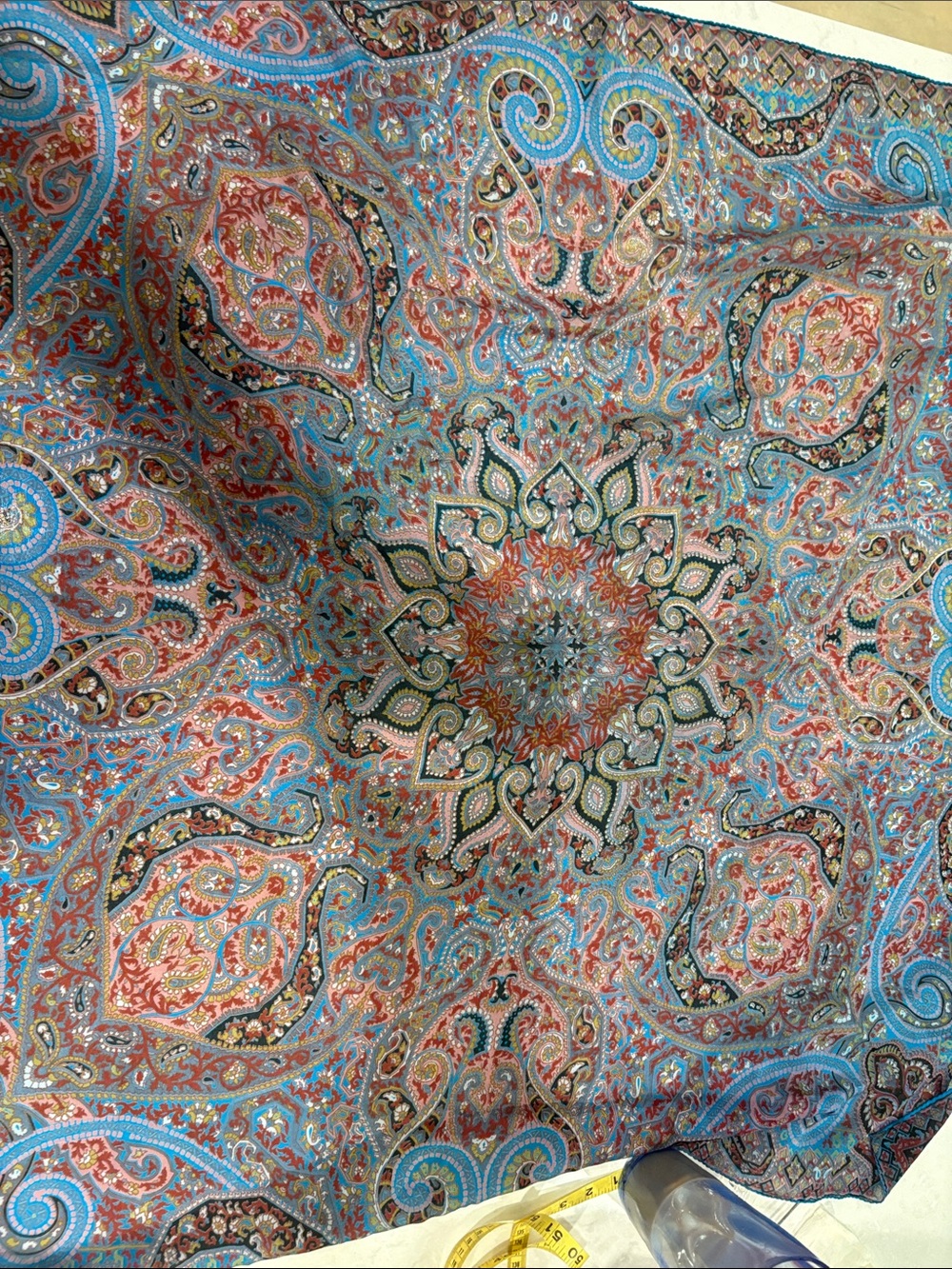 Multicolor Paisley Medallion Silk-Feel Scarf - Blue & brown 41 by 41